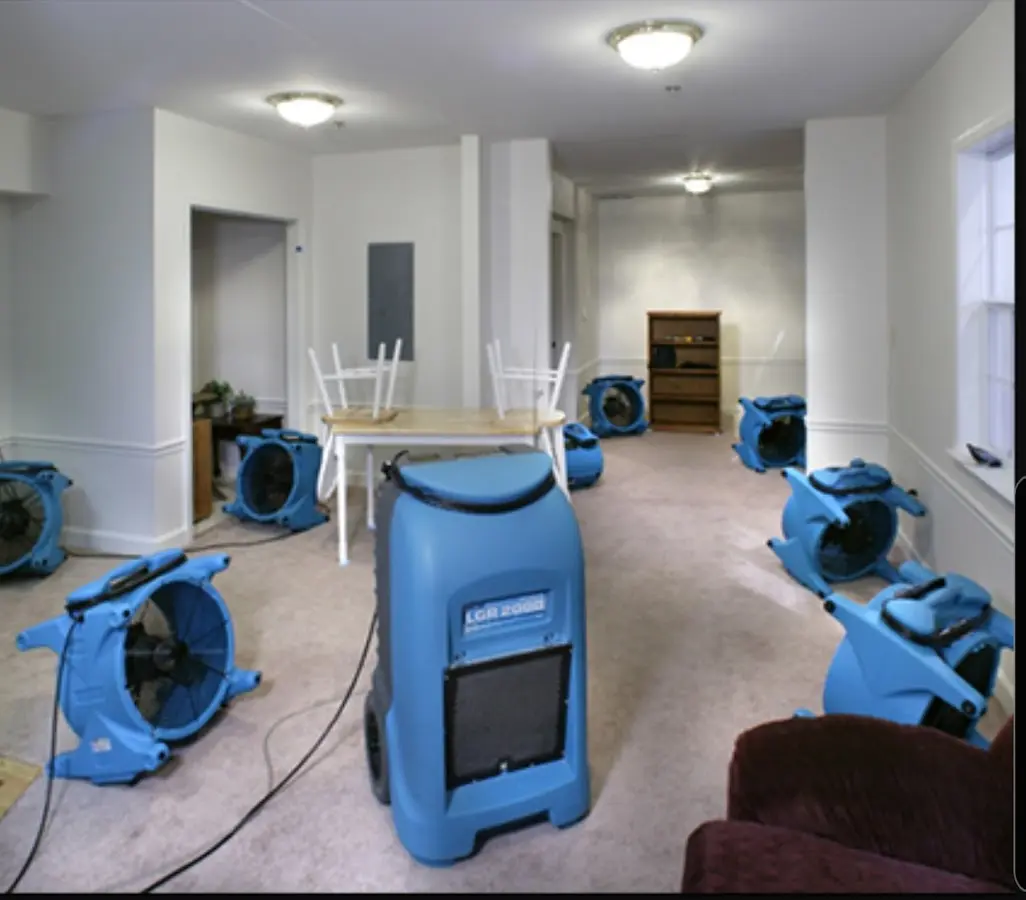 Air movers and dehumidifier setup for Water Damage Restoration in Spring Garden